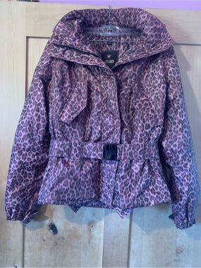 Vintage Women’s Post Card Pink Leopard Print Belted Puffer Jacket -